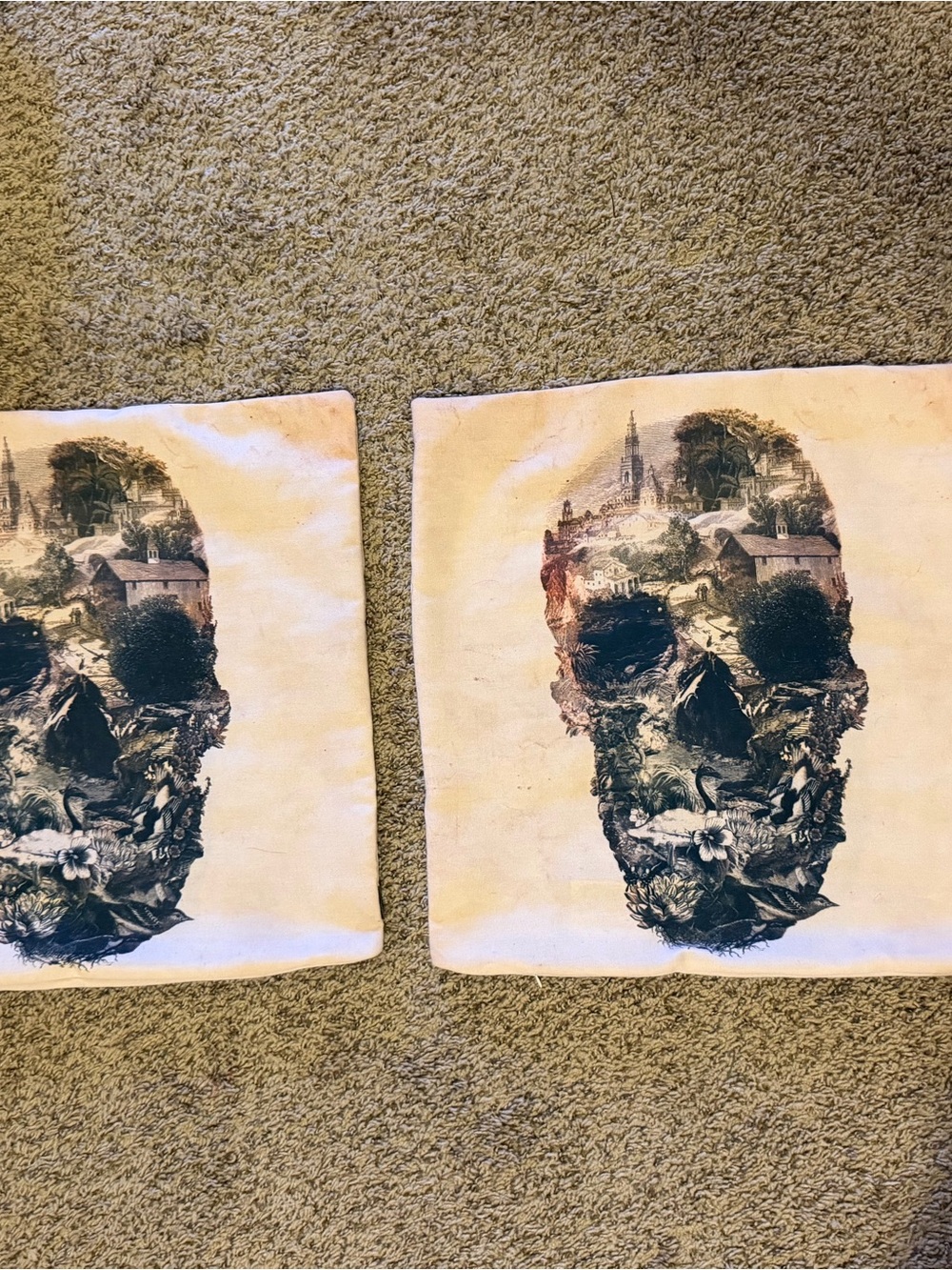 Neutral Skull Collage Wall Art Pillow Covers - Cream and Black